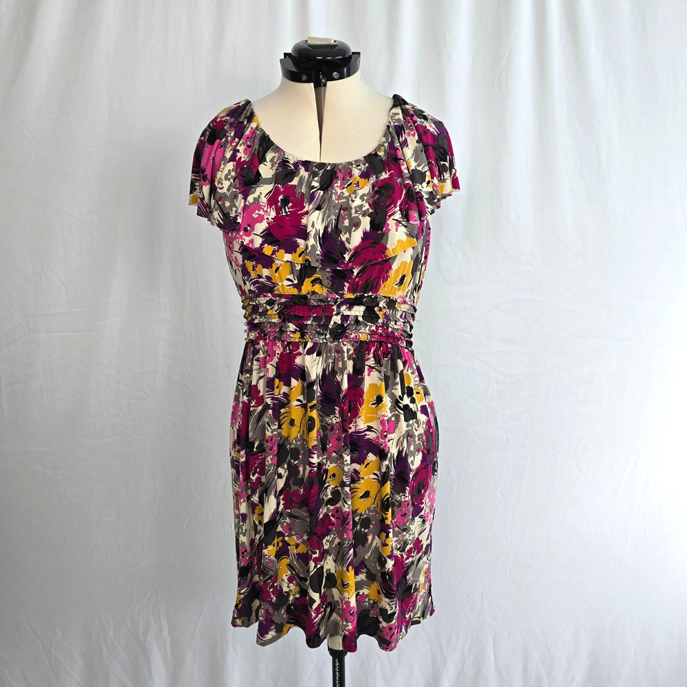 Elle Ruffle Short Sleeve Dress Women's M Multi-Color Floral Mini NWT